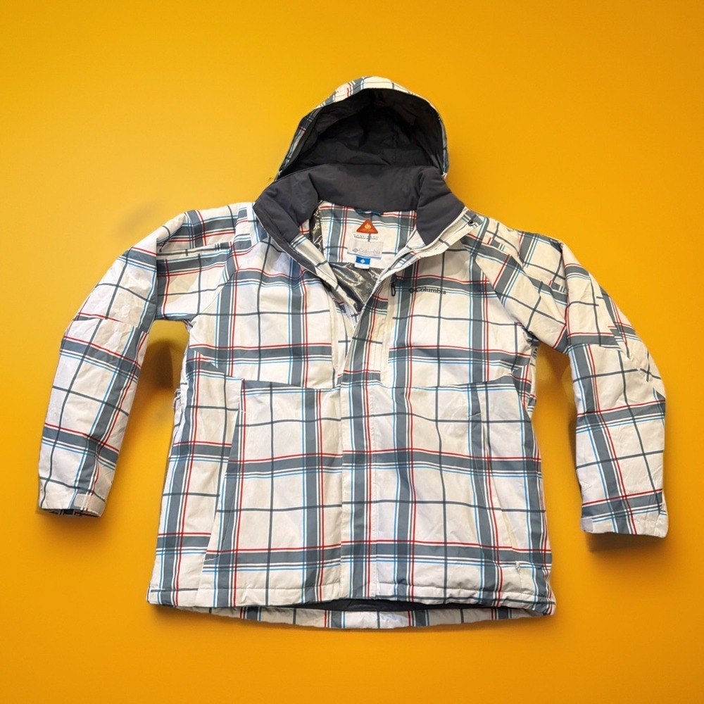 Columbia Omni Heat Nordic Point Jacket XL Plaid White Winter Coat XL7108